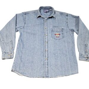 90s‎ Hard Rock Cafe Dallas Denim Shirt Large Made Taiwan Vintage Button Up
